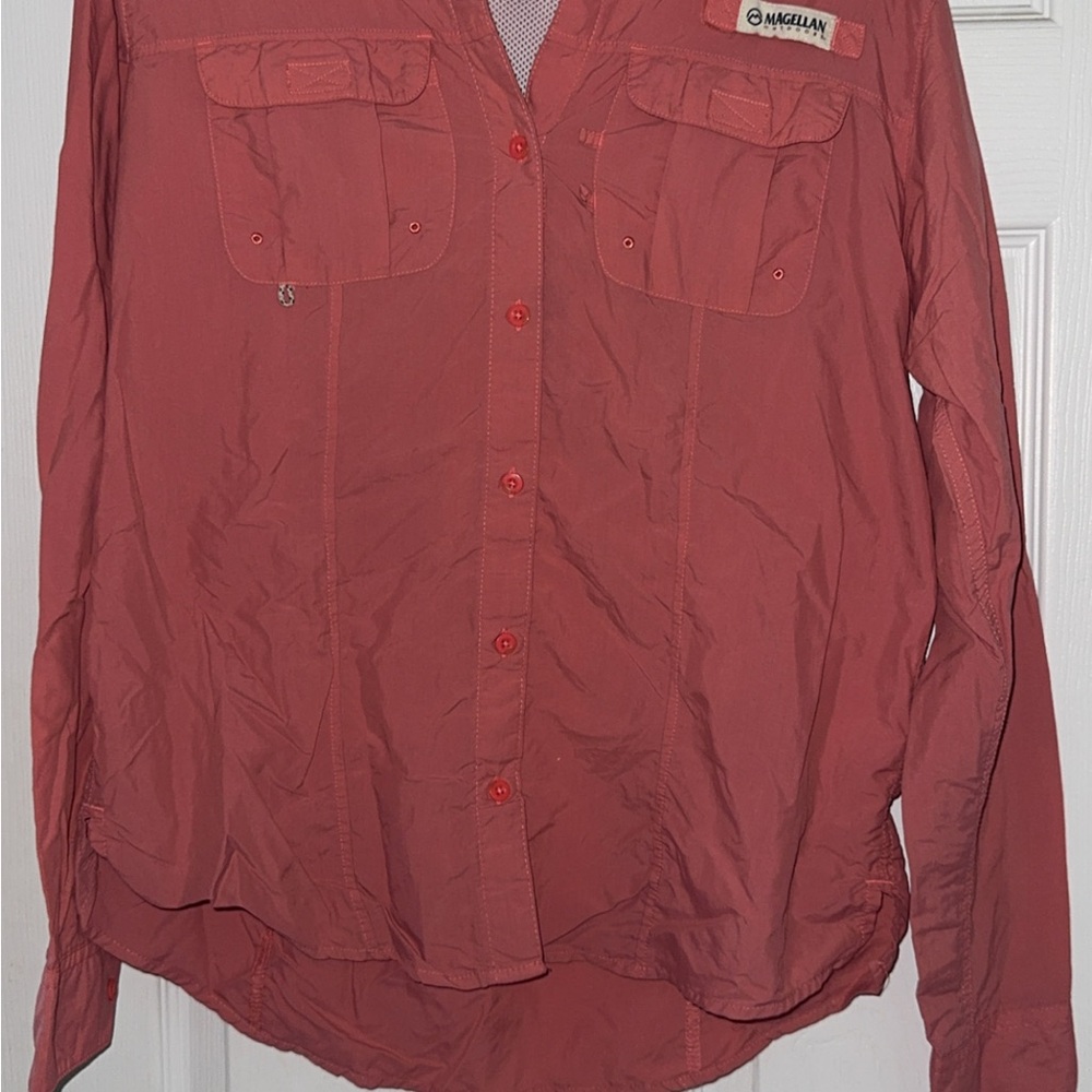 Magellan Outdoors Women's Button Down Shirt - Rust Red